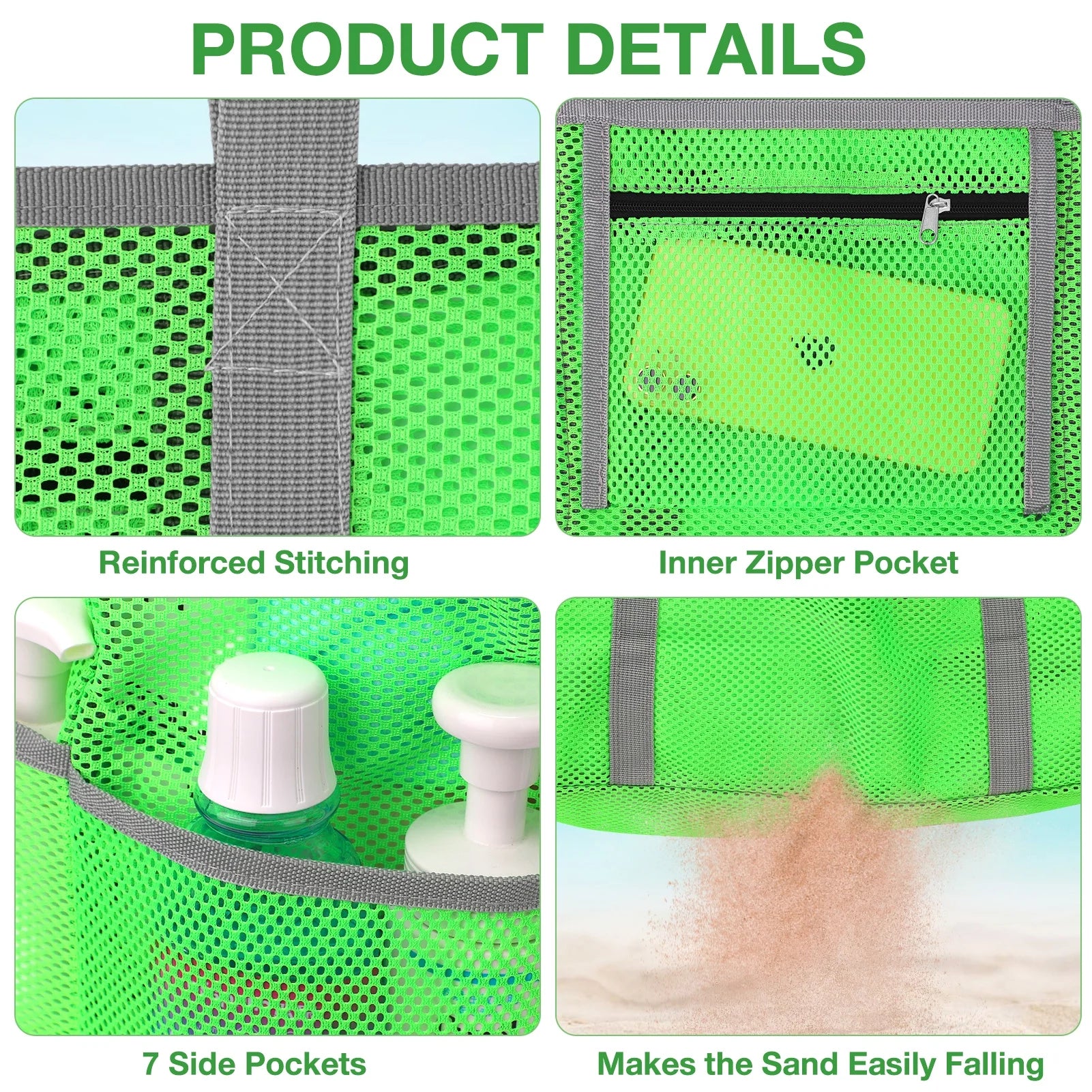 Mesh Beach Bag Rope Handles, Mesh Tote Bag for Women Contains Wicker Oversized Beach Tote Bag with 9 Small Pockets