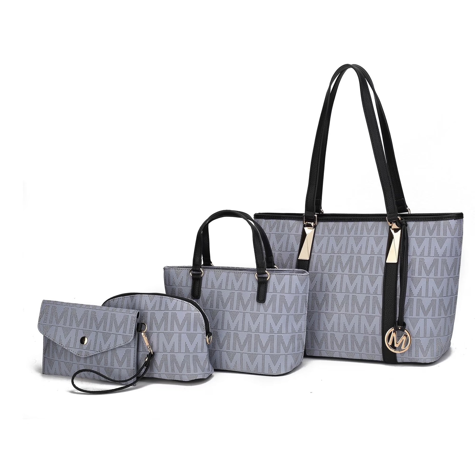 Lippa Women'S Tote Bag, Wristlet Pouch Purse, Vegan Leather Handbag 4Pcs Set by Mia K - White