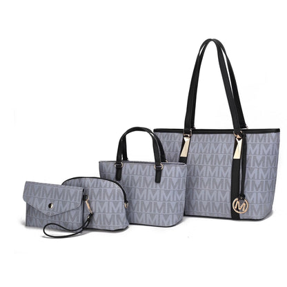 Lippa Women'S Tote Bag, Wristlet Pouch Purse, Vegan Leather Handbag 4Pcs Set by Mia K - White